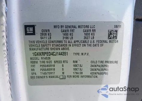 2012 GMC Acadia Sle from USA, damaged, VIN 1GKKRPED4CJ144351